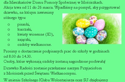 Wielkanocne Drzewko Radości dla Podopiecznych Domu Pomocy Społecznej w Mościszkach 